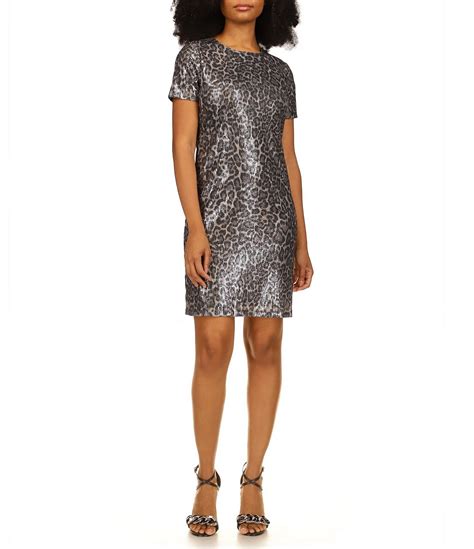 michael kors brown silk tie crewneck short sleeve leopard printed|michael kors leopard dress.